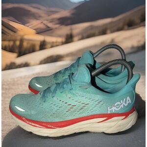 Hoka One One Womens Clifton 8 Running‎ Shoes Blue Teal Size 6.5 Walking Athletic